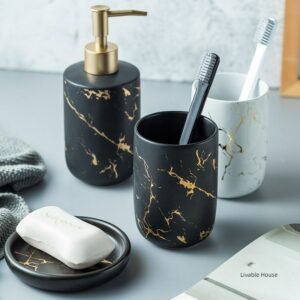 Marble Soap Dispenser Pump Bottle Ceramic Bathroom Accessory Set  Home Couple Mouthwash Cup Soap Dish Washing Tools Luxury 1
