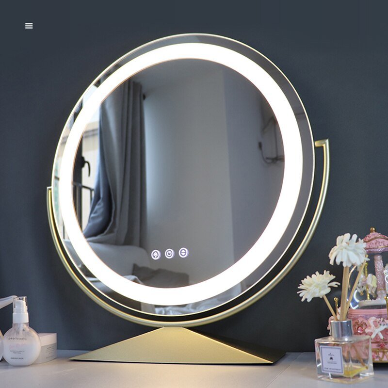 Flexible Round Kawaii Makeup Quality Luxury Design Kawaii Makeup with Led Light Dressing Table Bedroom Specchio Dorm Decor 3
