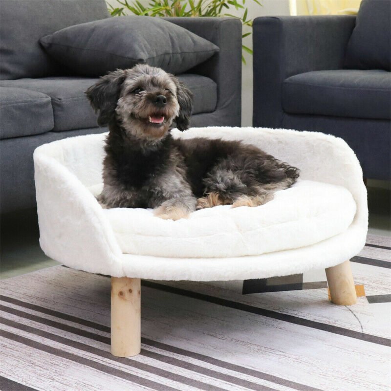 Pet Sofa Bed Raised Cat Chair Small Dog Couch Bed Removable Cushion Sleep House 2