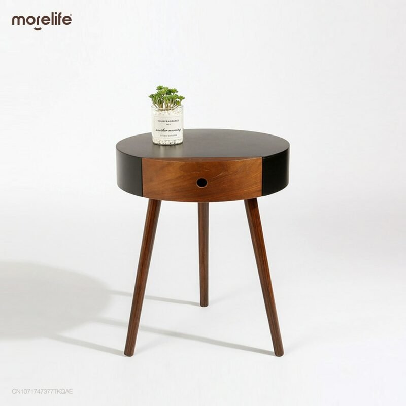 Modern Simple Tea Table Small Bedside Table Walnut Storage Drawer Corner Table Bedside Sofa Black Gray Side Table Coffee Table 1