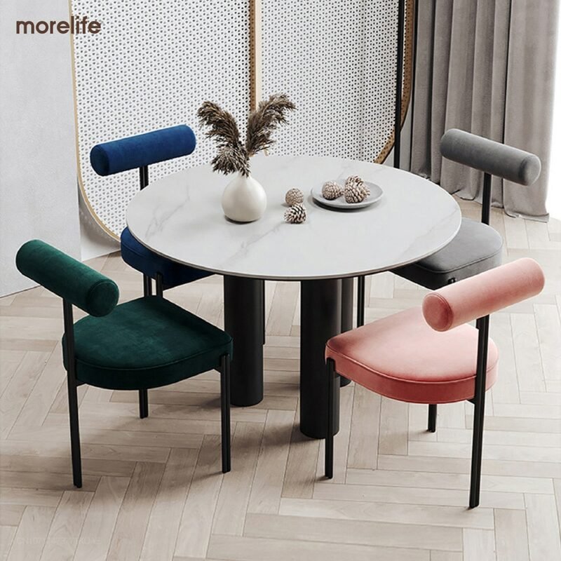 Luxury Modern Dining Chairs for Kitchen Nordic Home Living Room Furniture Backrest Designer Dining Chair Fabric Makeup Chair 4