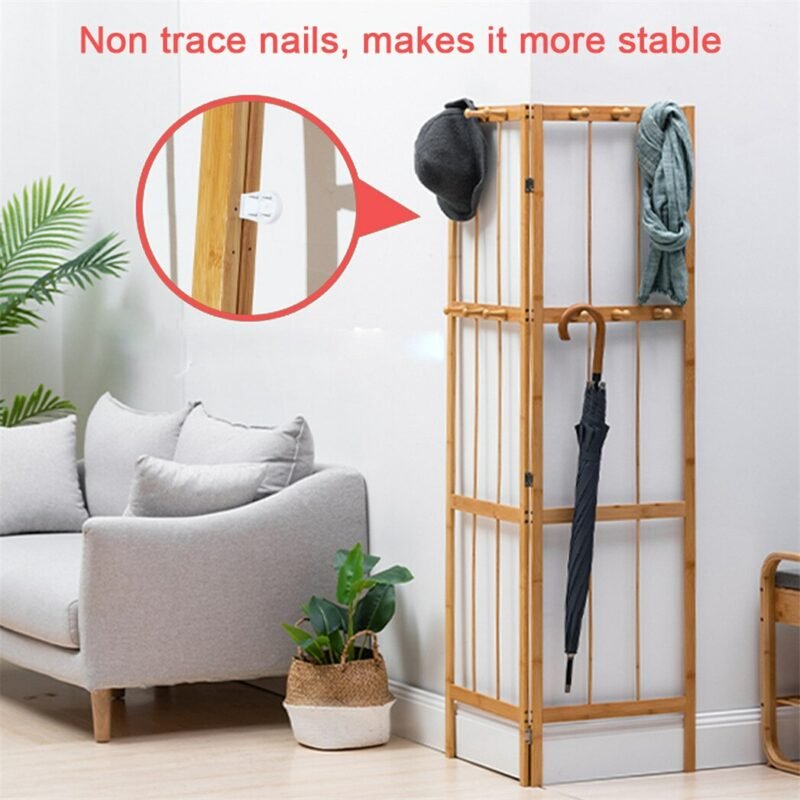Bamboo Coat and Hat Rack Solid Wood Combination Stand Angularly Foldable Coat Rack Free-standing 6