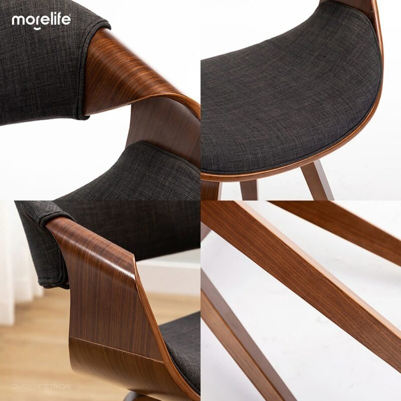 Nordic Dining Chairs Home Furniture Simple Solid Wood Linen Ins Designer Armchair Leather Leisure Backrest Hollow Backrest Chair 5