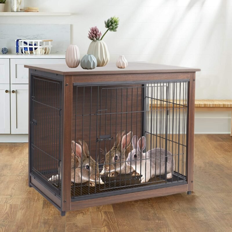 Dog Kennel Indoor Robust Wooden Cage Crate Pet House Dual Door Vintage End Table 4