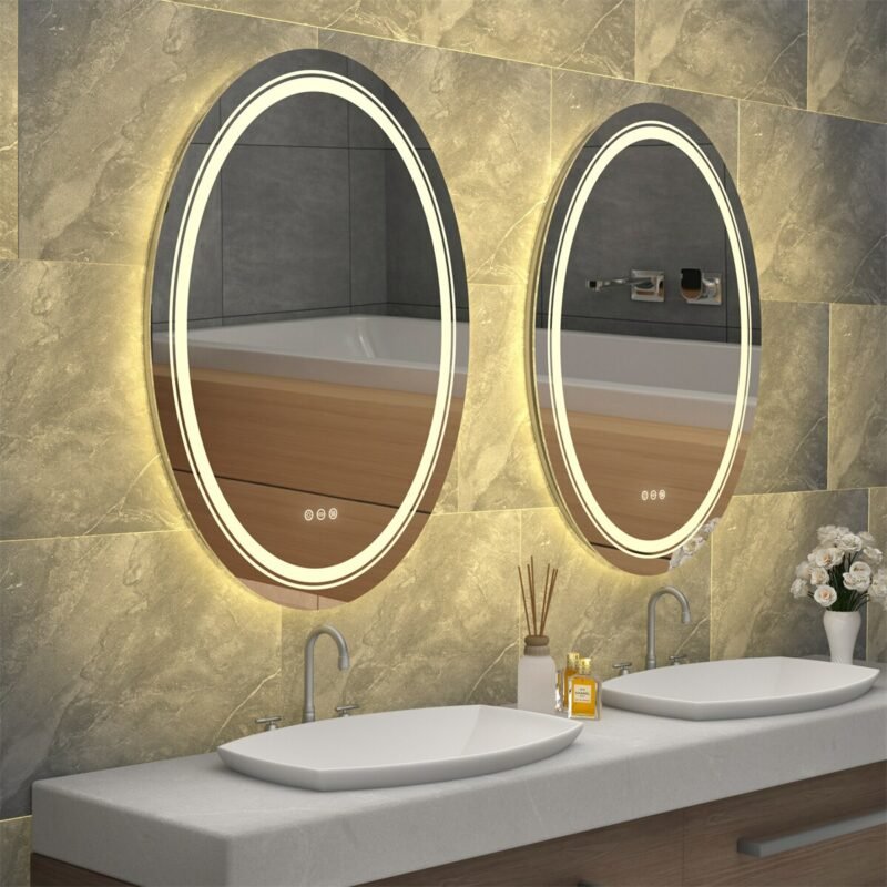 LED Illuminated Mirror Oval Bathroom Makeup Mirror with Dimmable 2