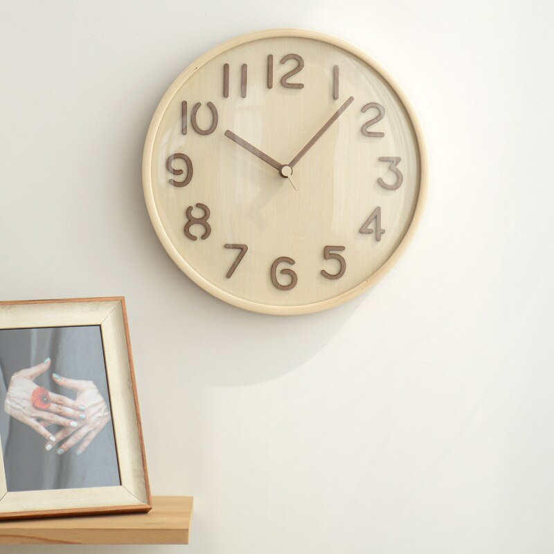 MOMO Japanese Style Solid Wood Silent Wall Clock Bedroom Hanging Wall Decoration Clock 3D Living Room Log Clock 4