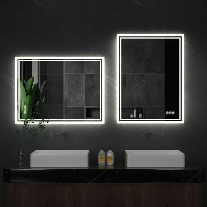 LED Backlit Mirror Bathroom Vanity with Lights,Anti-Fog,Dimmable,CRI90+,Touch Button,Water Proof,Horizontal/Vertical 1