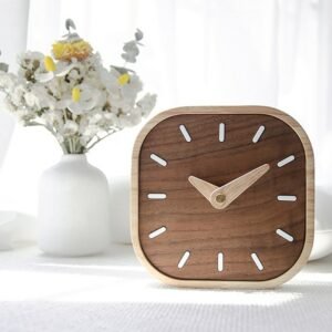 MOMO Black Walnut Solid Wood Small Table Clock Book Desktop Table Clock Mute Seat Clock Mini Clock Nordic Creative Decoration 1