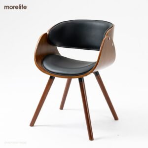 European modern simple luxury chair back, beetle shape small family, space saving practical solid wood leather dining chair 1