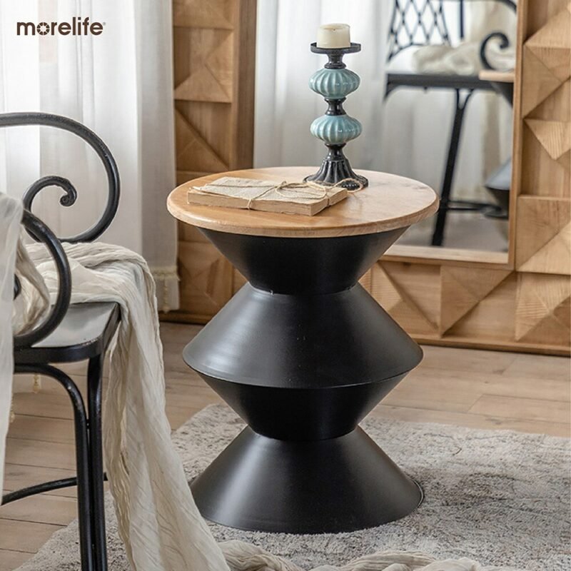 Nordic vintage coffee table side table iron art removable round creative sofa side table living room balcony coffee table 5