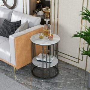 Tall Frame End Table Sintered Stone Tabletop Nightstand Storage Coffee Accent 1