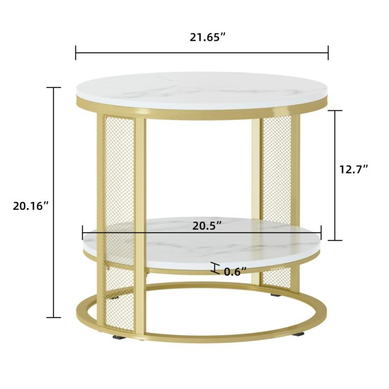Marble Modern Round Accent Side Coffee Bilayer Table for Living Room Home Décor 4