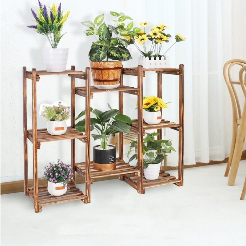 Wooden 8 Tiers Garden Plant Stand Indoor Outdoor Potted Flowers Storage Planters Display Rack for Greenery Plants 3