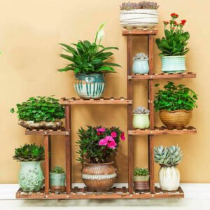 Wooden Plant Display Stand Flower Bonsai Pot Shelf Storage Rack Outdoor Indoor 6 Pots Holder 1