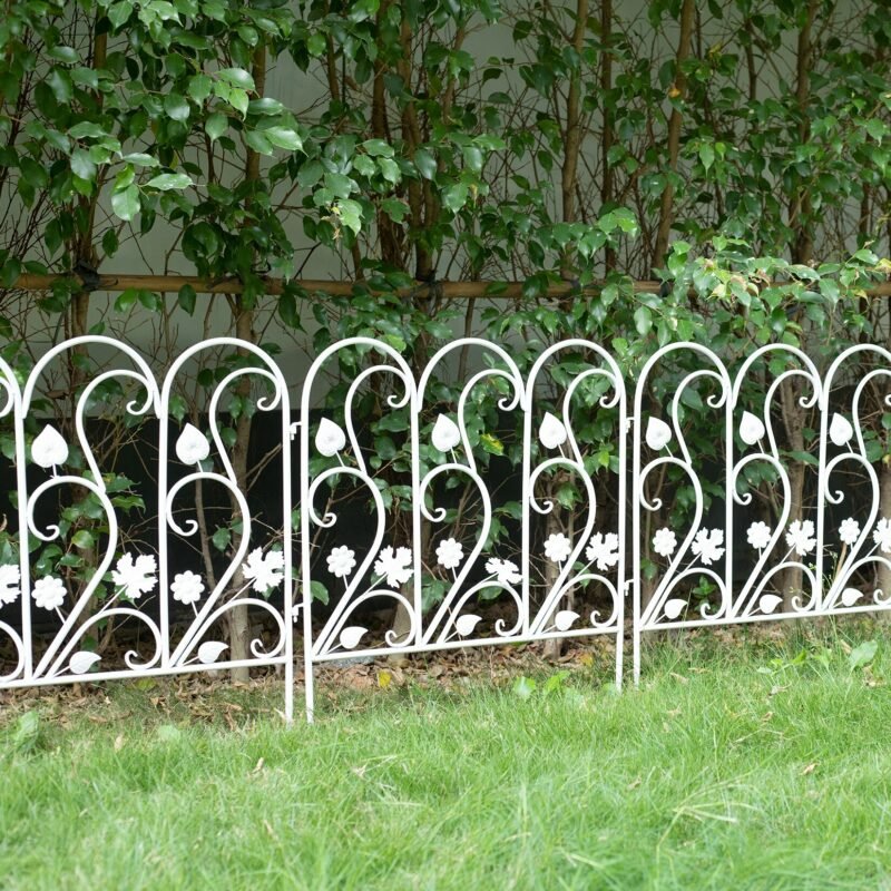 5 Pack Decorative Garden Fence For Landscaping White Panels Rust Proof Metal White 3