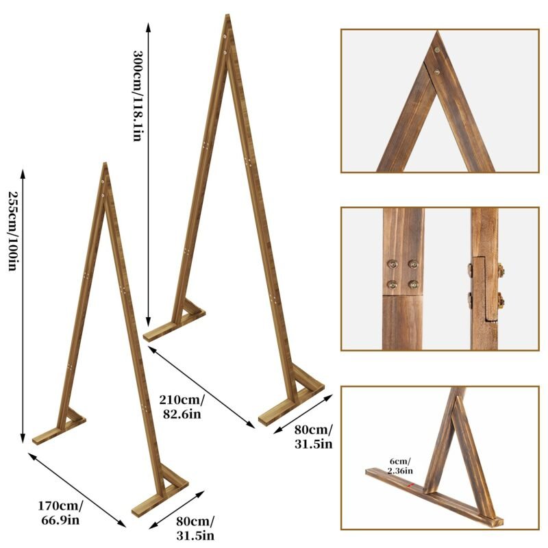 Wedding Arch Stand: 2 Pack Wooden Wedding Ceremony Arch Decor Backdrop Frame Stand for Outdoor Garden Plants, Party Venue 5