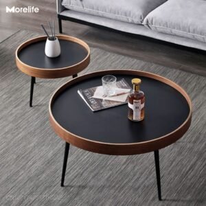 Coffee Table Nordic Side Table Solid Wood Light Luxury Modern Minimalist Round Living Room Walnut Combination  Tea Table 1