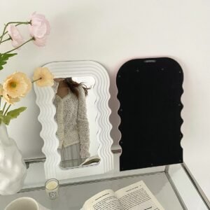 Standing Wavy Cosmetic Table Decorative Mirror Makeup Irregular Shower Home Decor Mirror Desk  Espejo Pared Cosmetic Mirror 1