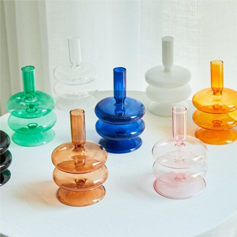 Handmade Colored Glass Candlestick Vase Decorative Ornaments Nordic Decortaipn 6