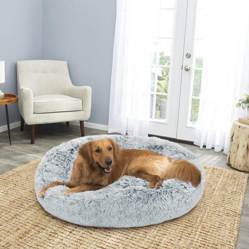 Extra Large Waterproof Calming Dog Beds Washable Anti Anxiety Round Fluffy Plush Faux Fur Pet Bed 3