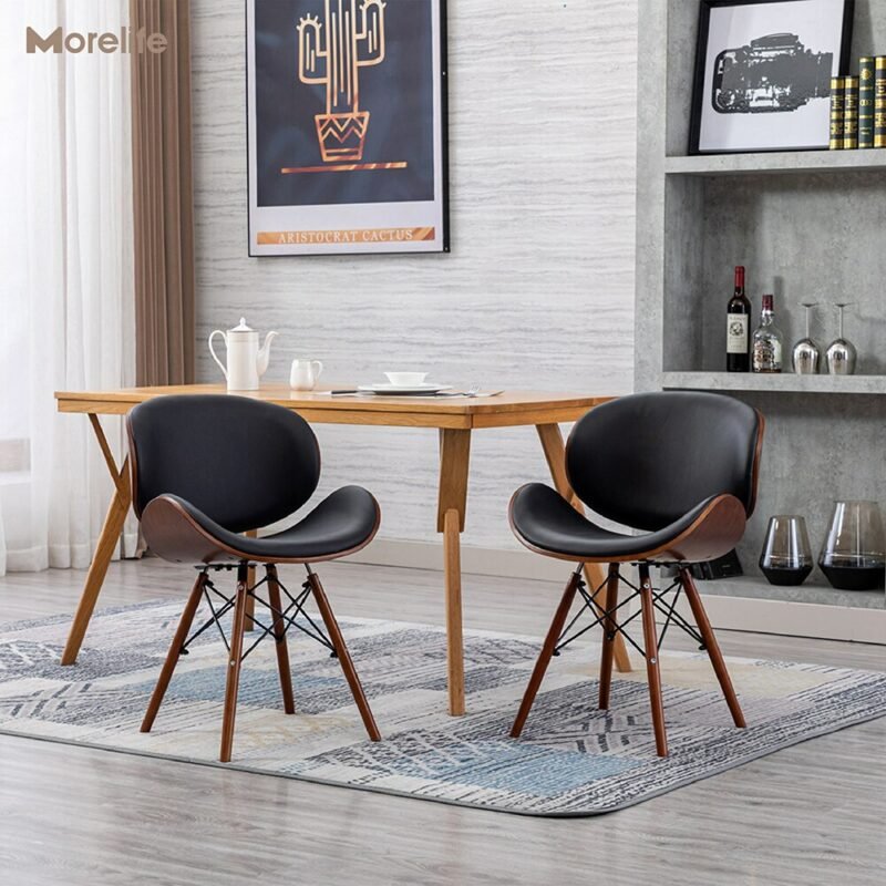 European modern simple luxury chair back, beetle shape small family, space saving practical solid wood leather dining chair 3