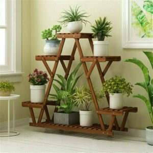 6 Tiered Wood Plant Stand Indoor Outdoor Carbonized Triangle Corner Plant Rack 1