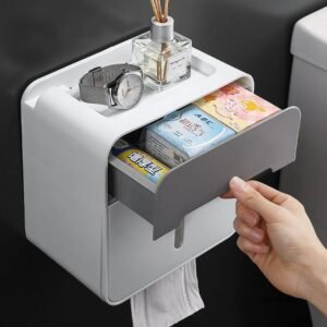 Multifunctional tissue box waterproof paper roll paper wall hanging shelf toilet paper box toilet roll holder toilet accessories 1