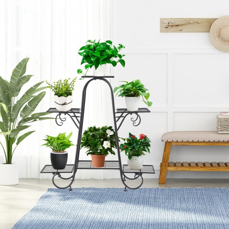 6 Tiers Plant Stand for Indoor and Outdoor Black Metal Flower Pot Shelf Multi-Tiered Plant Pot Holding Display Rack 4