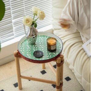 MOMO Retro Sofa Side Table Solid Wood Table Small Coffee Table Bedside Shelf Balcony Small Round Table Tray Corner Table 1