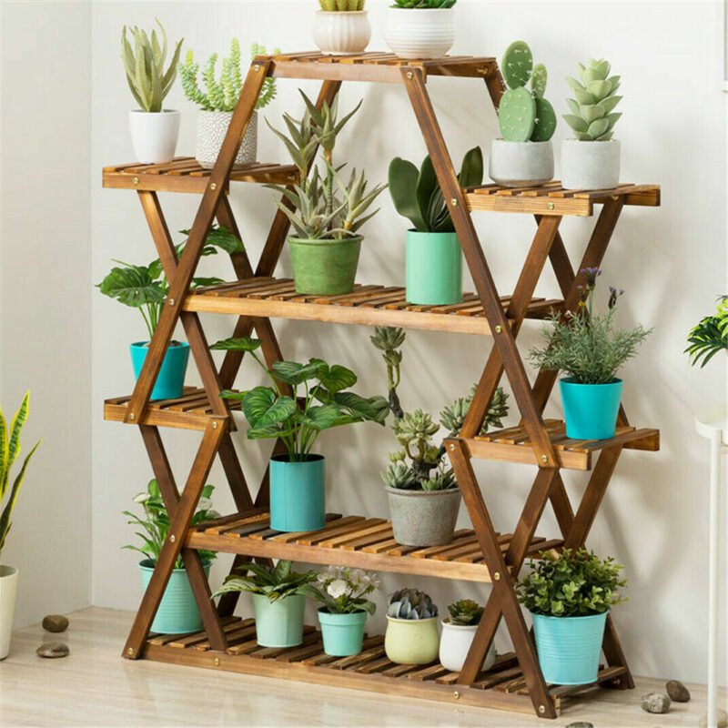8 Tier Tall  Large Capacity Wood Plant Stand Steady Flower Shelves for Patio Porch Balcony 1