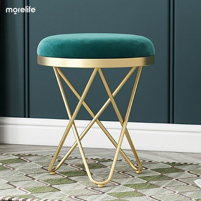 Nordic Light Luxury Dressing stool Metal upgrade Small Round Stool Dressing Chair Living Room Shoes stool Bedroom Dressing stool 2