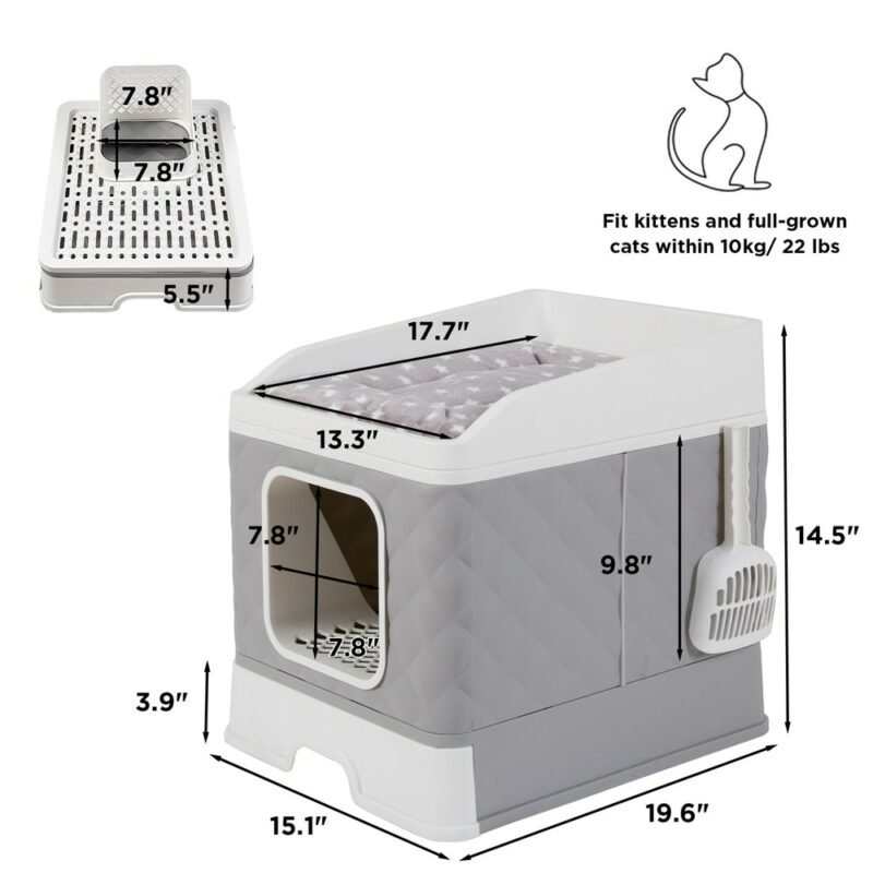 Foldable Cat Litter Box Large Pet Toilet+Cat Sand Shovel Easy Clean Leak-proof Enclosed 5
