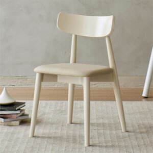 Nordic Cream Style Dining Chair Household Solid Wood Stool Modern Simple Leather Art Furniture White Light Luxury Makeup Chair 1