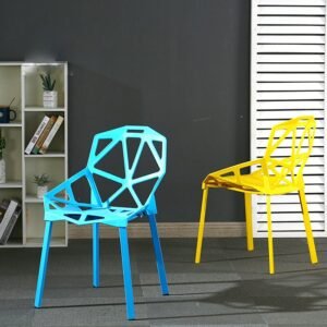 Dining Chair Creative Designer Geometric Hollow Dining Chair Adult Armchair Milk Tea Shop Coffee Shop Plastic Dining Chair 1