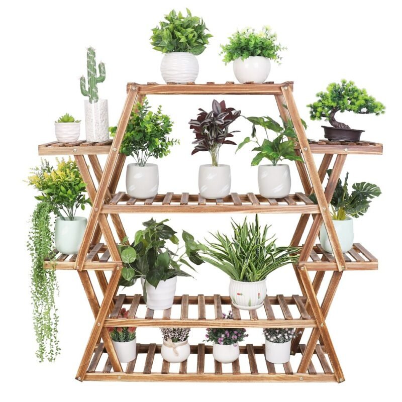 8 Tier Tall  Large Capacity Wood Plant Stand Steady Flower Shelves for Patio Porch Balcony 4