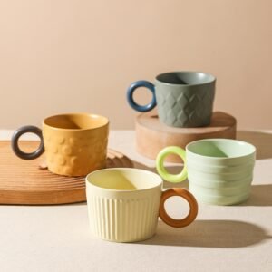 New Creative Donut Handle Coffee Mugs Ceramic Personalized Gometric Pattern Cups Drink Tea Latte Milk Home Office Drinkware Gift 1