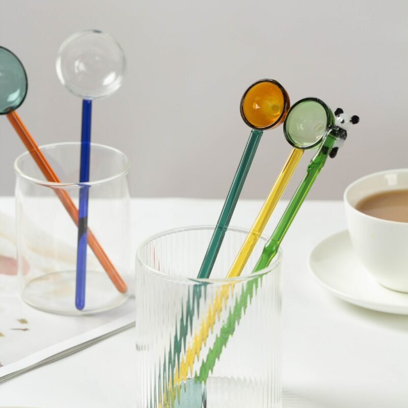 Colored Glass Dessert Spoon Color Transparent Heat Resistant Glass Spoon Lovely Long Handle Coffee Stirring Spoon 4