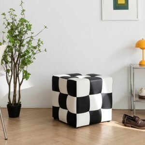 MOMO Checkerboard Stool Changing Shoe Stool Home Door Sofa Stool Black And White Checkered Makeup Stool Dressing Stool Low Stool 1