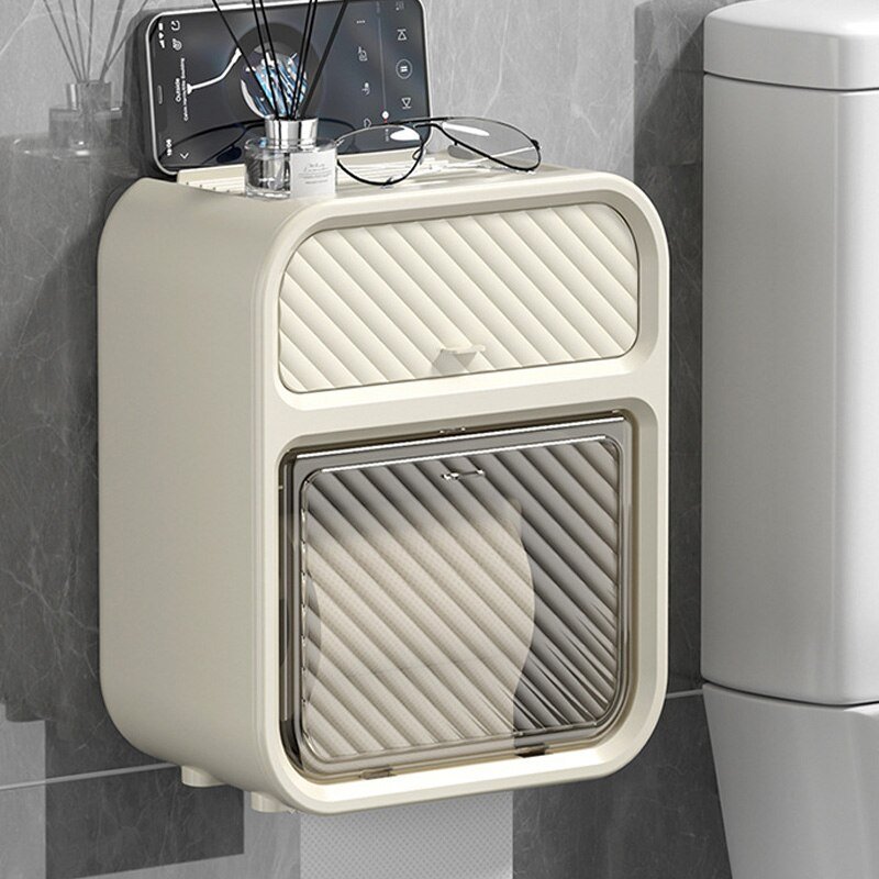 Toilet tissue box Toilet tissue box Wall mounted paper drawer Household waterproof tissue storage rack tissue holder paper towel 4