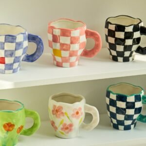 Korean Ins Style Hand Made Irregular Mug Hand Painted Flowers Ceramic Mug Breakfast Cup Coffee Cup Cute Tea Cups 1