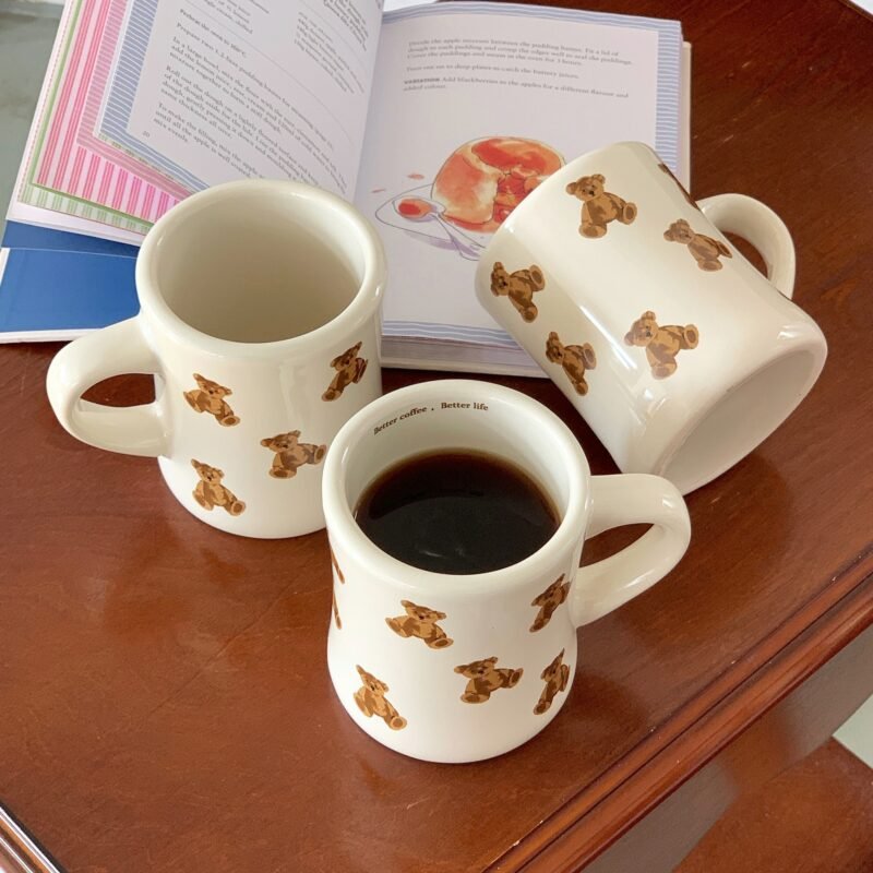Cartoon Bear Ceramic Coffee Mug Chocolate Bear Mug Girl Retro Coffee Cup Afternoon Tea Cute Ceramic Mug  cute coffee mug 2