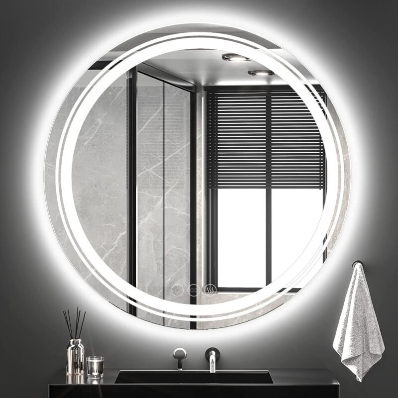 24 Inch LED Bathroom Vanity Round Mirror Dimmable,Anti-Fog Circle Wall Mounted Mirror,Makeup Mirror with Lights 2