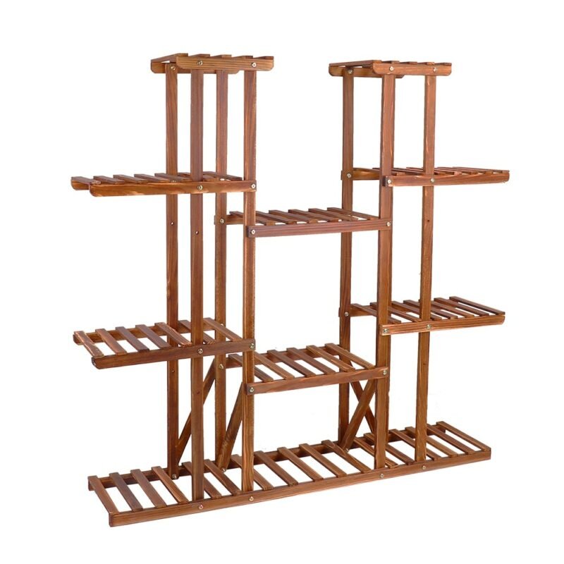 UNHO Multi-Tier Plant Stand, 46in Height Wood Flower Rack Holder 16 Potted Display Storage Shelves Indoor Outdoor for Patio Gard 2