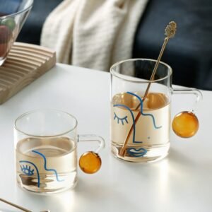 460ml Creative Scale Glass Mug Breakfast Mlik Coffe Cup Household Couple Water Cup Ball Handle Design Pattern Drinkware Cups 1