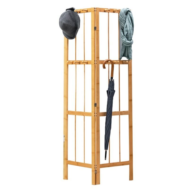 Bamboo Coat and Hat Rack Solid Wood Combination Stand Angularly Foldable Coat Rack Free-standing 5