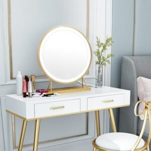 Nodic Led Mirror Vanity Decoration Round Light Makeup Smart Bath Design Desk Mirror Round Flexible Spiegel Aesthetic Pink Decor 1