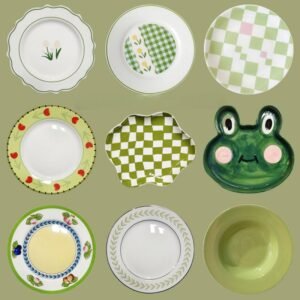 8inch Ceramic Plate Tableware Flat Plates Dessert Dish Cake Saucer Salad Plates Plates and Dishes Carton Dinner Plates 1