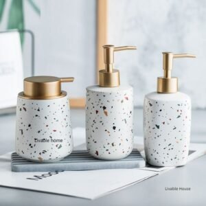Ceramics Portable Soap Dispensers Handwashing Fluid Bottle Terrazzo Pattern Lotion Bottle Soap Bottle Bathroom Soap Dispensers 1