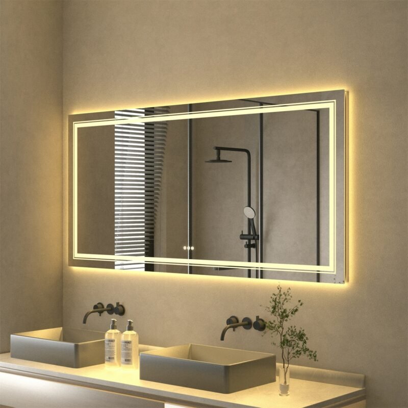 Extra Large Rectangle Bathroom Mirror LED Vanity Dimmable Backlit Anti-Fog Memory with Front and Backlight Shatter-Proof 3