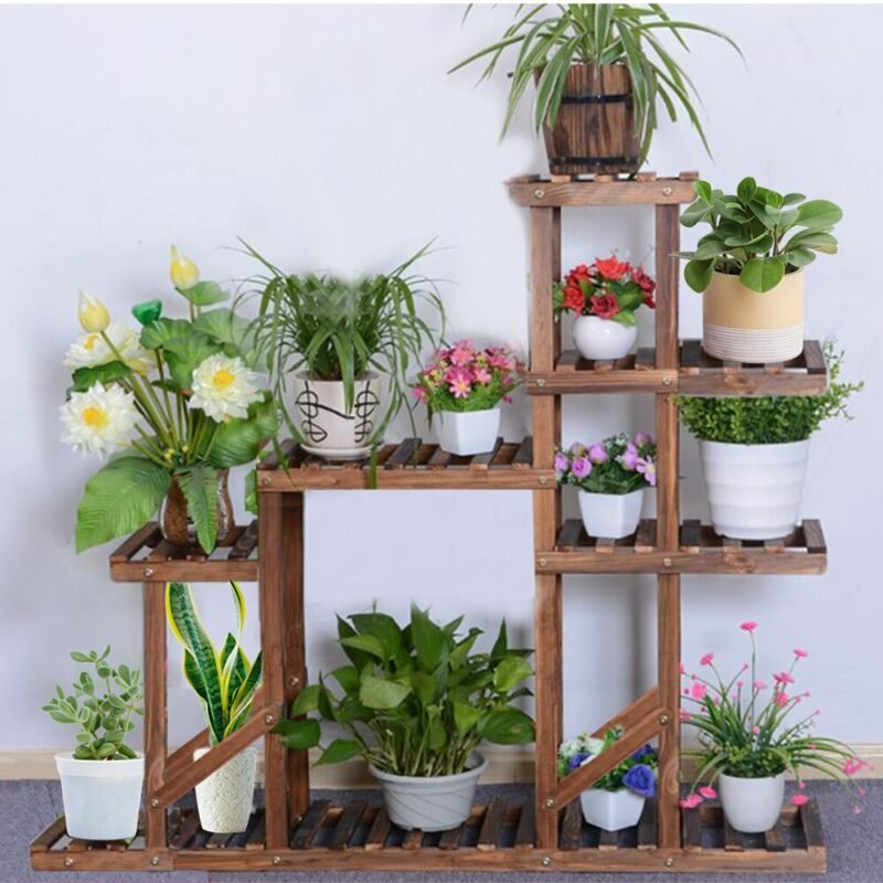 Wooden Plant Display Stand Flower Bonsai Pot Shelf Storage Rack Outdoor Indoor 6 Pots Holder 3